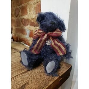 Knickerbocker New Generation Libby Bear Mohair Teddy Bow Navy Blue Posable